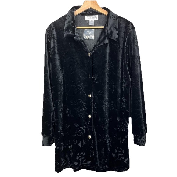 Diane Von Furstenberg Tops - VTG Diane Von Furstenberg Black Velvet Burnout Blouse Size L  Stretch Whimsigoth